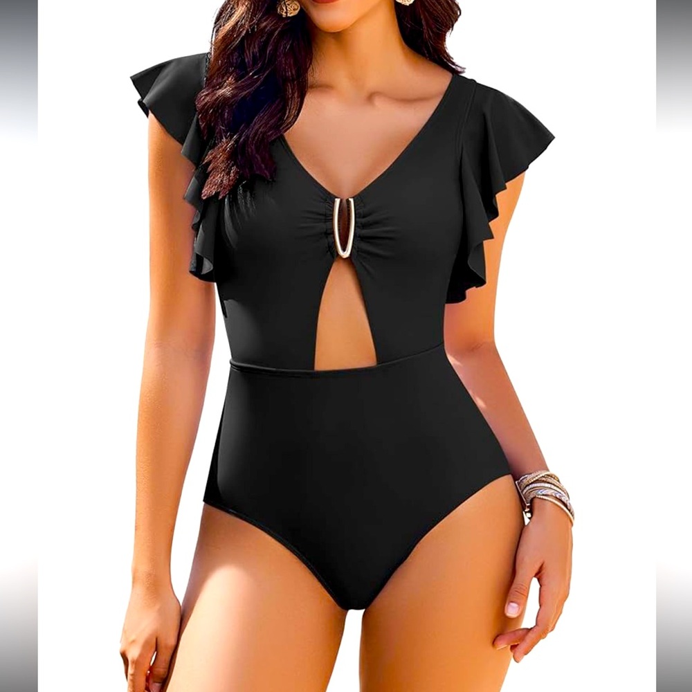 Al'MAGE Womens One Piece Swimsuit Tummy Control Cutout Ruffle SwimSuits 2024
